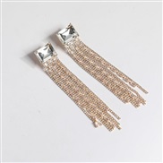 ( Gold)occidental style style fashion geometry square Rhinestone long style tassel earrings flash diamond zircon silver