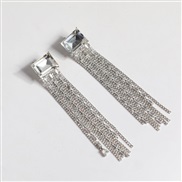 ( Silver)occidental style style fashion geometry square Rhinestone long style tassel earrings flash diamond zircon silv