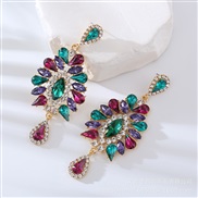 ( Color)occidental style fashion colorful diamond earrings Alloy diamond high earrings fine fashion temperament luxurio