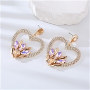 ( champagne) Alloy embed colorful diamond love earrings creative all-Purpose high Earring exaggerating temperament earr