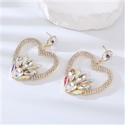 (AB) Alloy embed colorful diamond love earrings creative all-Purpose high Earring exaggerating temperament earrings