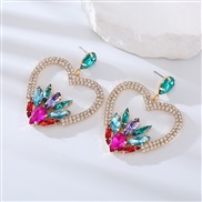 ( Color) Alloy embed colorful diamond love earrings creative all-Purpose high Earring exaggerating temperament earrings