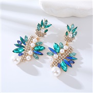 ( green)Korean style small fresh style fully-jewelled earrings fashion temperament Pearl earrings high banquet elegant 