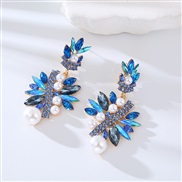 ( blue)Korean style small fresh style fully-jewelled earrings fashion temperament Pearl earrings high banquet elegant E