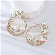 ( AB white)occidental style exaggerating earrings fashion embed colorful diamond temperament personality Round high Ear