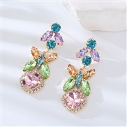 ( Pink)occidental style fashion earrings woman personality embed colorful diamond multilayer long style Earring tempera
