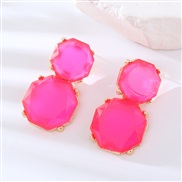 ( Pink) new geometry surface Round earring resin candy colors fashion transparent brief earrings personality ear stud w