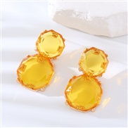 ( yellow) new geometry surface Round earring resin candy colors fashion transparent brief earrings personality ear stud