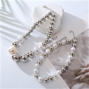 ( white)occidental style woman fashionins wind beads imitate Pearl necklace necklace