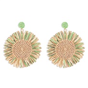 ( green)Bohemia weave flowers Earring  retro exaggerating day Street Snap earrings