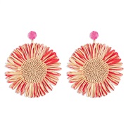 ( red)Bohemia weave flowers Earring  retro exaggerating day Street Snap earrings