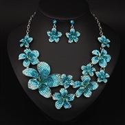 ( Lake Blue ) occidental style exaggerating luxurious fully-jewelled flowers necklace earrings set banquet