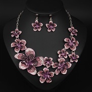 (purple) occidental style exaggerating luxurious fully-jewelled flowers necklace earrings set banquet