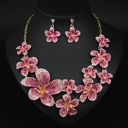 ( Pink) occidental style exaggerating luxurious fully-jewelled flowers necklace earrings set banquet