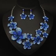 ( blue) occidental style exaggerating luxurious fully-jewelled flowers necklace earrings set banquet