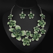 ( green) occidental style exaggerating luxurious fully-jewelled flowers necklace earrings set banquet