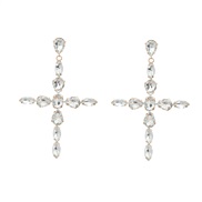( Gold)super claw chain cross earrings woman Rhinestone fully-jewelled occidental style exaggerating Earringearrings