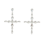 ( Silver)super claw chain cross earrings woman Rhinestone fully-jewelled occidental style exaggerating Earringearrings