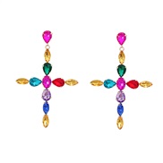 ( Color)super claw chain cross earrings woman Rhinestone fully-jewelled occidental style exaggerating Earringearrings