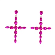 ( rose Red)super claw chain cross earrings woman Rhinestone fully-jewelled occidental style exaggerating Earringearrings
