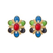 ( Color)fashion summer occidental style earrings flowers ear stud woman lovely Alloy resin flowers