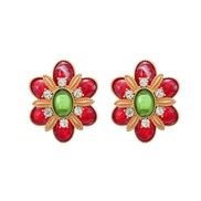 ( red)fashion summer occidental style earrings flowers ear stud woman lovely Alloy resin flowers