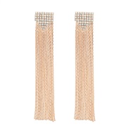 ( Gold)occidental style exaggerating earrings tassel Earring woman Alloy diamond square long style Bohemian style