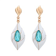 ( blue)ins wind occidental style earrings leaf earring woman lovely Alloy enamel diamond Earringearring