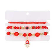( 3 KCgold / red A 797)occidental style three set Anklet  retro Bohemia ethnic style beads eyes foot