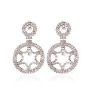 ( 2 White K 5537)occidental styleins wind exaggerating fully-jewelled Round earrings  personality temperament geometry 