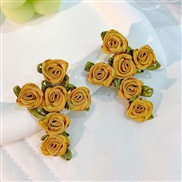 (E 1415  yellow)occidental style Cloth flowers cross earrings  handmade production fashion high Earring woman