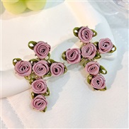 (E 1415 purple)occidental style Cloth flowers cross earrings  handmade production fashion high Earring woman