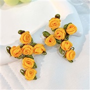 (E 1415 yellow )occidental style Cloth flowers cross earrings  handmade production fashion high Earring woman