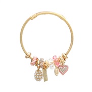 (55 Pink)occidental style bangle style bracelet girl student imitate Pearl heart-shaped pendantbracelet