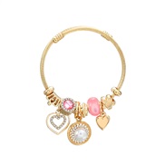 (43 Pink)occidental style bangle style bracelet woman Round heart-shaped pendant loversbracelet