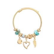 (52 blue)occidental style bangle style bracelet woman Alloy leaves heart-shaped pendantbracelet