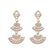 ( Pink)trend occidental style exaggerating earrings woman multilayer sector fully-jewelled earring Bohemian style