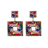 ( Color)occidental style summer fashion colorful diamond geometry square Alloy diamond earrings woman retro all-Purpose