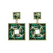 ( green)occidental style summer fashion colorful diamond geometry square Alloy diamond earrings woman retro all-Purpose