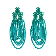 ( blue)occidental style Bohemia handmade weave geometry long style tassel beads earring personality temperament earrings