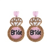 ( Pink)i occidental style creative handmade beads love diamond earring woman bride married Earring