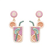 ( Pink)summer occidental style exaggerating enamel beads diamond earrings personality earring