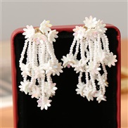 (EZ491 baise)E occidental style spring summer resin flowers earrings Earring multilayer tassel flowers earring
