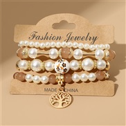 (BZ1797shu)Bohemia bracelet Pearl elasticity Metal starfish tree Pearl pendant bracelet