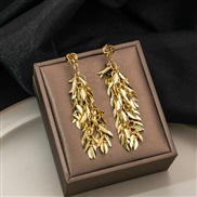 (E2134 4/gold )occidental style Metal Leaf earrings  high long style tassel earring samll leaves Earring woman