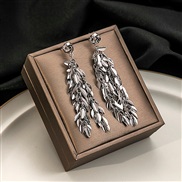 (E2135 6/silvery )occidental style Metal Leaf earrings  high long style tassel earring samll leaves Earring woman