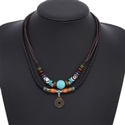 ( black)occidental style retro wind multilayer turquoise beads weave leather necklace personality Alloy bronze coin pen