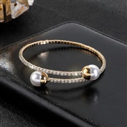 (1Pearl  Gold) occidental style opening imitate Pearl elegant circle claw chain fully-jewelled bangle bride Pearl brace