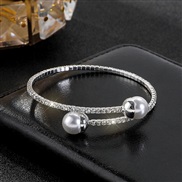 (1Pearl  Silver) occidental style opening imitate Pearl elegant circle claw chain fully-jewelled bangle bride Pearl bra