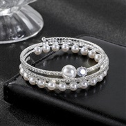 ( Silver) opening imitate Pearl Rhinestone bangle multilayer twining elasticity more row Pearl fully-jewelled bracelet